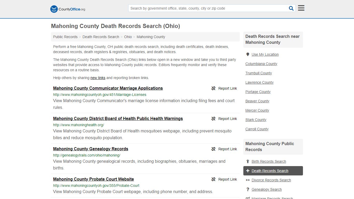 Mahoning County Death Records Search (Ohio) - County Office